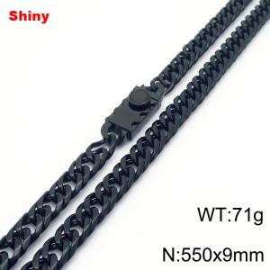 550x9mm Shiny Link Chain Necklace With Unique Clasp Men Women Stainless Steel 304 Jewelry Black Color - KN284725-Z