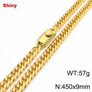 450x9mm Shiny Link Chain Necklace With Unique Clasp Men Women Stainless Steel 304 Jewelry Gold Color - KN284730-Z