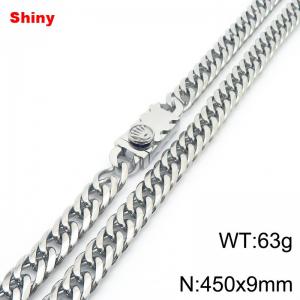 450x9mm Shiny Link Chain Necklace With Unique Clasp Men Women Stainless Steel 304 Jewelry Silver Color - KN284779-Z