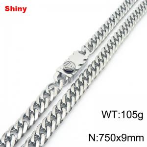 750x9mm Shiny Link Chain Necklace With Unique Clasp Men Women Stainless Steel 304 Jewelry Silver Color - KN284785-Z