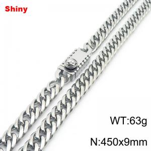 450x9mm Shiny Link Chain Necklace With Unique Clasp Men Women Stainless Steel 304 Jewelry Silver Color - KN284800-Z