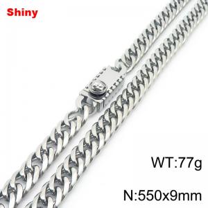 550x9mm Shiny Link Chain Necklace With Unique Clasp Men Women Stainless Steel 304 Jewelry Silver Color - KN284802-Z