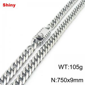 750x9mm Shiny Link Chain Necklace With Unique Clasp Men Women Stainless Steel 304 Jewelry Silver Color - KN284806-Z