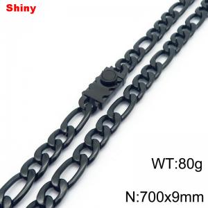 9mm 70cm minimalist polished plain chain toothed stainless steel square buckle 3:1 Figaro necklace - KN284863-Z