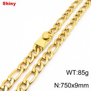 9mm 75cm minimalist polished plain chain stainless steel square buckle 3:1 Figaro necklace - KN284871-Z