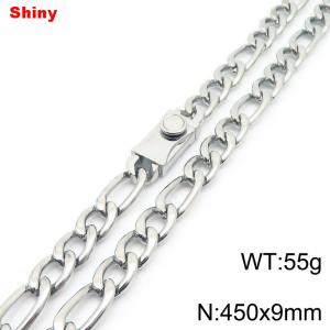 9mm 45cm minimalist polished plain chain stainless steel square buckle 3:1 Figaro necklace - KN284872-Z