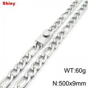 9mm 50cm minimalist polished plain chain stainless steel square buckle 3:1 Figaro necklace - KN284873-Z