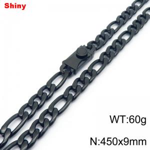 9mm 45cm minimalist polished plain chain stainless steel square buckle 3:1 Figaro necklace - KN284879-Z