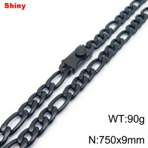 9mm 75cm minimalist polished plain chain stainless steel square buckle 3:1 Figaro necklace - KN284885-Z