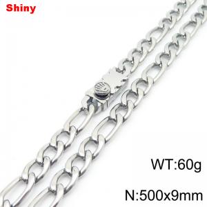 9mm 50cm minimalist polished plain chain stainless steel square crown buckle 3:1 Figaro necklace - KN284894-Z