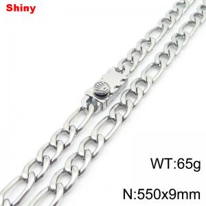 9mm 55cm minimalist polished plain chain stainless steel square crown buckle 3:1 Figaro necklace - KN284895-Z