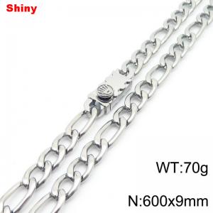 9mm 60cm minimalist polished plain chain stainless steel square crown buckle 3:1 Figaro necklace - KN284896-Z