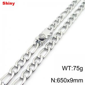 9mm 65cm minimalist polished plain chain stainless steel square crown buckle 3:1 Figaro necklace - KN284897-Z