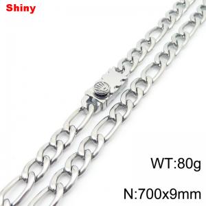 9mm 70cm minimalist polished plain chain stainless steel square crown buckle 3:1 Figaro necklace - KN284898-Z