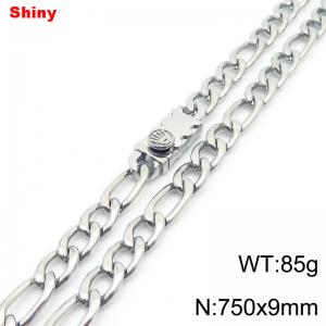 9mm 75cm minimalist polished plain chain stainless steel square crown buckle 3:1 Figaro necklace - KN284899-Z