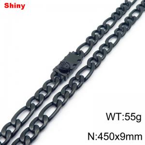 9mm 45cm minimalist polished plain chain stainless steel square crown buckle 3:1 Figaro necklace - KN284900-Z