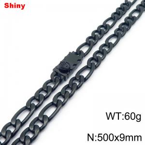 9mm 50cm minimalist polished plain chain stainless steel square crown buckle 3:1 Figaro necklace - KN284901-Z