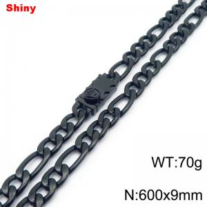 9mm 60cm minimalist polished plain chain stainless steel square crown buckle 3:1 Figaro necklace - KN284903-Z