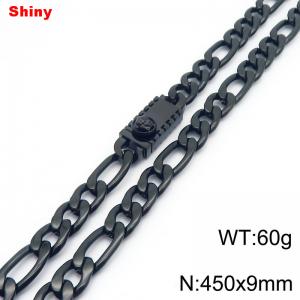 9mm 45cm minimalist polished plain chain stainless steel square Medusa buckle 3:1 Figaro necklace - KN284921-Z