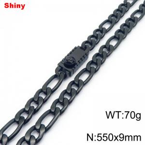 9mm 55cm minimalist polished plain chain stainless steel square Medusa buckle 3:1 Figaro necklace - KN284923-Z