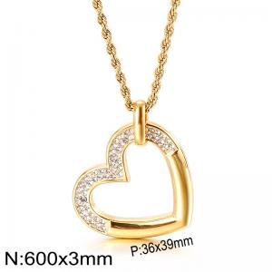 Stainless steel Fried Dough Twists chain heart-shaped pendant necklace - KN284952-Z