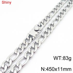 11mm 45cm minimalist polished plain chain toothed stainless steel square buckle 3:1 Figaro necklace - KN285042-Z