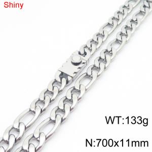 11mm 70cm minimalist polished plain chain toothed stainless steel square buckle 3:1 Figaro necklace - KN285047-Z