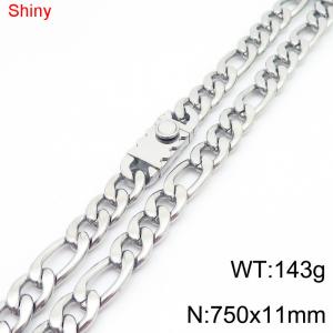 11mm 75cm minimalist polished plain chain toothed stainless steel square buckle 3:1 Figaro necklace - KN285048-Z