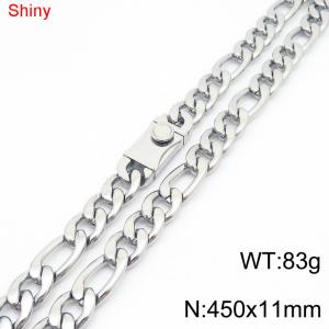 11mm 45cm minimalist polished plain chain stainless steel square buckle 3:1 Figaro necklace - KN285049-Z