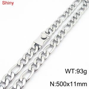 11mm 50cm minimalist polished plain chain stainless steel square buckle 3:1 Figaro necklace - KN285050-Z