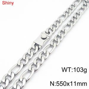 11mm 55cm minimalist polished plain chain stainless steel square buckle 3:1 Figaro necklace - KN285051-Z