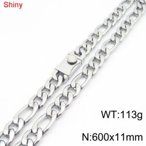 11mm 60cm minimalist polished plain chain stainless steel square buckle 3:1 Figaro necklace - KN285052-Z