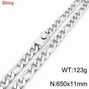 11mm 65cm minimalist polished plain chain stainless steel square buckle 3:1 Figaro necklace - KN285053-Z