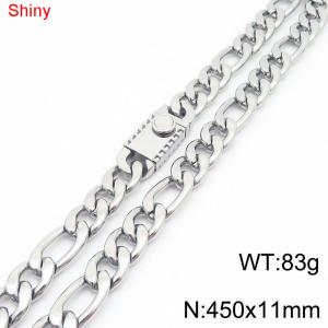 11mm 45cm minimalist polished plain chain geometric pattern stainless steel square buckle 3:1 Figaro necklace - KN285056-Z