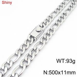 11mm 50cm minimalist polished plain chain geometric pattern stainless steel square buckle 3:1 Figaro necklace - KN285057-Z