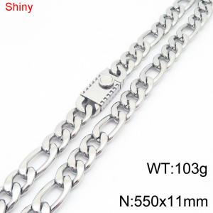 11mm 55cm minimalist polished plain chain geometric pattern stainless steel square buckle 3:1 Figaro necklace - KN285058-Z