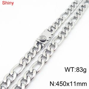 11mm 45cm minimalist polished plain chain stainless steel square crown buckle 3:1 Figaro necklace - KN285063-Z