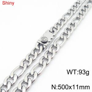 11mm 50cm minimalist polished plain chain stainless steel square crown buckle 3:1 Figaro necklace - KN285064-Z