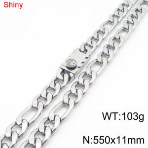 11mm 55cm minimalist polished plain chain stainless steel square crown buckle 3:1 Figaro necklace - KN285065-Z