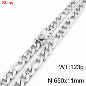 11mm 65cm minimalist polished plain chain stainless steel square crown buckle 3:1 Figaro necklace - KN285067-Z