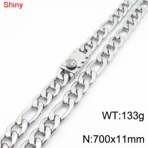 11mm 70cm minimalist polished plain chain stainless steel square crown buckle 3:1 Figaro necklace - KN285068-Z