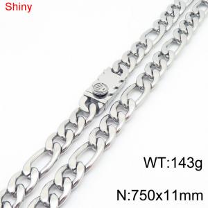 11mm 75cm minimalist polished plain chain stainless steel square crown buckle 3:1 Figaro necklace - KN285069-Z