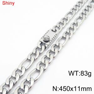 11mm 45cm minimalist polished plain chain stainless steel square Medusa buckle 3:1 Figaro necklace - KN285070-Z