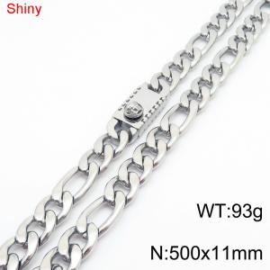 11mm 50cm minimalist polished plain chain stainless steel square Medusa buckle 3:1 Figaro necklace - KN285071-Z