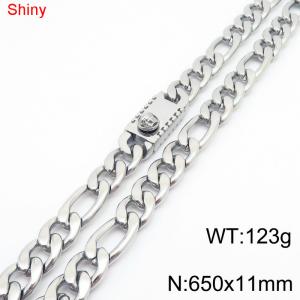 11mm 65cm minimalist polished plain chain stainless steel square Medusa buckle 3:1 Figaro necklace - KN285074-Z