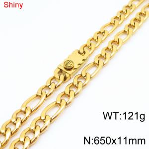 11mm 65cm minimalist polished plain chain stainless steel square crown buckle 3:1 Figaro necklace - KN285081-Z
