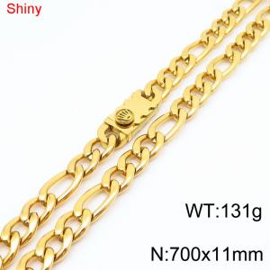 11mm 70cm minimalist polished plain chain stainless steel square crown buckle 3:1 Figaro necklace - KN285082-Z