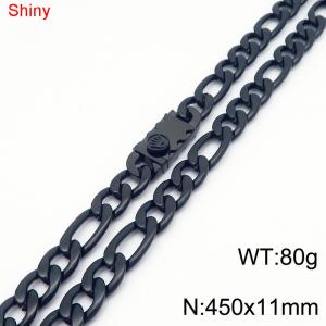 11mm 45cm minimalist polished plain chain stainless steel square crown buckle 3:1 Figaro necklace - KN285084-Z