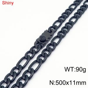 11mm 50cm minimalist polished plain chain stainless steel square crown buckle 3:1 Figaro necklace - KN285085-Z