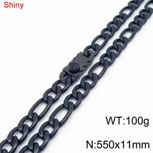 11mm 55cm minimalist polished plain chain stainless steel square crown buckle 3:1 Figaro necklace - KN285086-Z